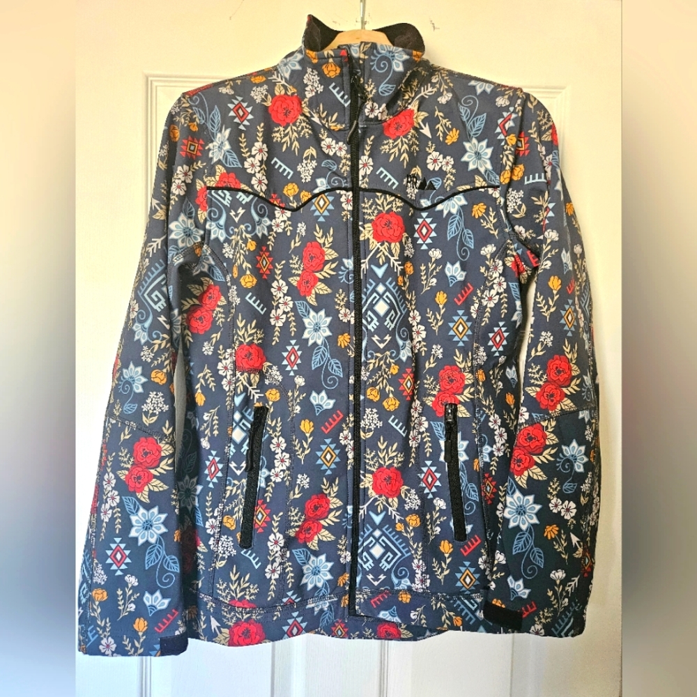 Powder River Outfitters Ladies Floral Aztec Charcoal Softshell Jacket